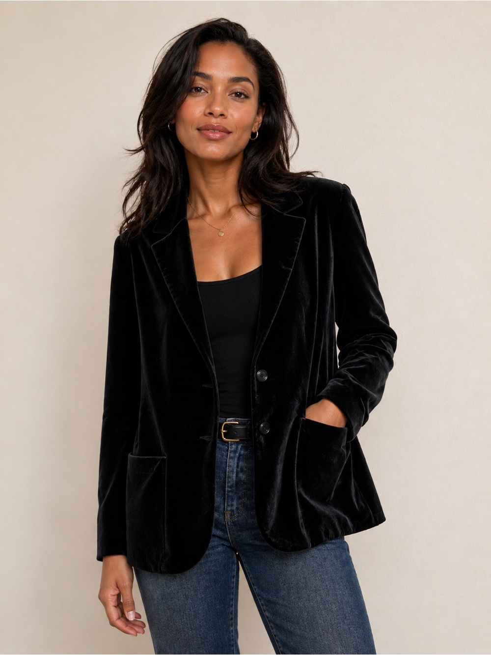 Vintage Sears The Fashion Place Black Velvet Blazer 85% Cotton
